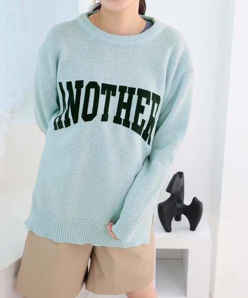 Girly Doll（ガーリードール）の「配色ロゴニット・セーター（ニット/セーター・レディース・グレー/ピンク/アイボリー/キャメル/グリーン/ブルー/ブラック/ライトブルー・F）」の13枚目の写真