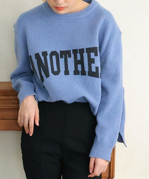 Girly Doll（ガーリードール）の「配色ロゴニット・セーター（ニット/セーター・レディース・グレー/ピンク/アイボリー/キャメル/グリーン/ブルー/ブラック/ライトブルー・F）」の12枚目の写真