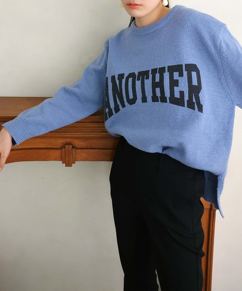 Girly Doll（ガーリードール）の「配色ロゴニット・セーター（ニット/セーター・レディース・グレー/ピンク/アイボリー/キャメル/グリーン/ブルー/ブラック/ライトブルー・F）」の10枚目の写真