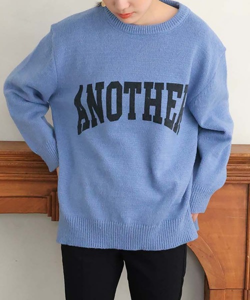 Girly Doll（ガーリードール）の「配色ロゴニット・セーター（ニット/セーター・レディース・グレー/ピンク/アイボリー/キャメル/グリーン/ブルー/ブラック/ライトブルー・F）」の9枚目の写真