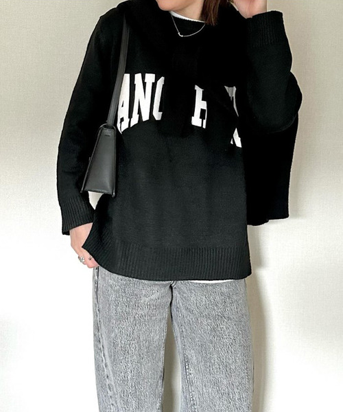 Girly Doll（ガーリードール）の「配色ロゴニット・セーター（ニット/セーター・レディース・グレー/ピンク/アイボリー/キャメル/グリーン/ブルー/ブラック/ライトブルー・F）」の21枚目の写真