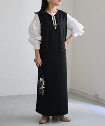 ap retro | 深Vネックパール付きワンピース / キーネックノースリワンピース(ワンピース)