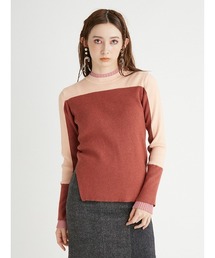 カラーブロックリブニット