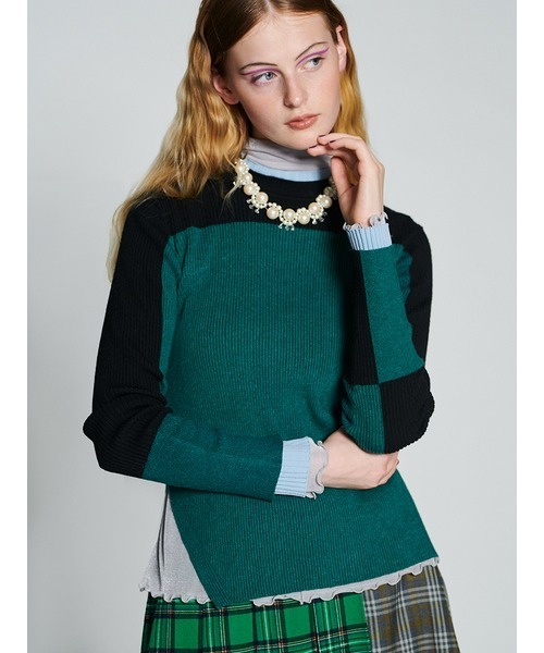 FURFUR（ファーファー）の「カラーブロックリブニット（ニット/セーター・レディース・ピンク/グリーン/イエロー・FREE）」の2枚目の写真