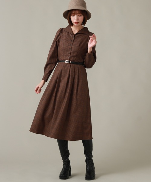 Cheek（チーク）の「クラシカルチェックワンピース（ワンピース・レディース・ブラウン/グレー/ダークグリーン系・SMALL/MEDIUM）」の3枚目の写真