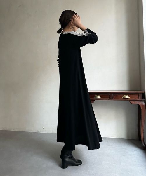 DouDou(ドゥドゥ)の「【WEB限定】袖配色ニットワンピース(ワンピース・レディース・チャコールグレー/ブラック・FREE)」の6枚目の写真