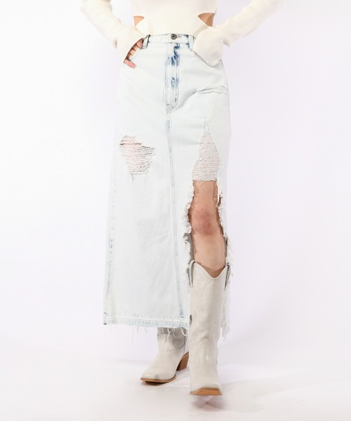 SPIRALGIRL（スパイラルガール）の「スーパースリットデニムスカート（デニムスカート・レディース・ライトブルー/サックスブルー・SMALL/MEDIUM）」の11枚目の写真