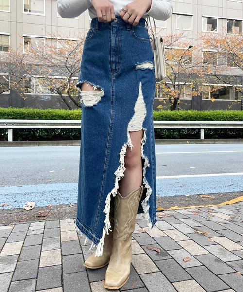 SPIRALGIRL（スパイラルガール）の「スーパースリットデニムスカート（デニムスカート・レディース・ライトブルー/サックスブルー・SMALL/MEDIUM）」の12枚目の写真