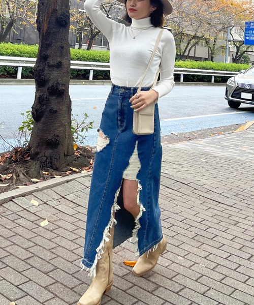 SPIRALGIRL（スパイラルガール）の「スーパースリットデニムスカート（デニムスカート・レディース・ライトブルー/サックスブルー・SMALL/MEDIUM）」の18枚目の写真