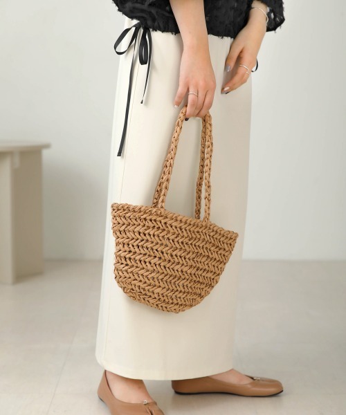 Bab（バブ）の「ペーパーヤーンミニトートバッグ（かごバッグ・レディース・ベージュ/パープル/ライトグリーン・ONESIZE）」の4枚目の写真