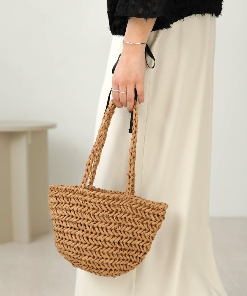 Bab（バブ）の「ペーパーヤーンミニトートバッグ（かごバッグ・レディース・ベージュ/パープル/ライトグリーン・ONESIZE）」の5枚目の写真