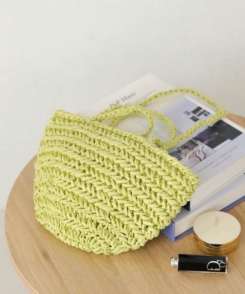 Bab（バブ）の「ペーパーヤーンミニトートバッグ（かごバッグ・レディース・ベージュ/パープル/ライトグリーン・ONESIZE）」の8枚目の写真