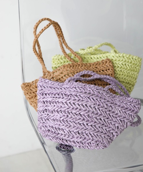 Bab（バブ）の「ペーパーヤーンミニトートバッグ（かごバッグ・レディース・ベージュ/パープル/ライトグリーン・ONESIZE）」の10枚目の写真