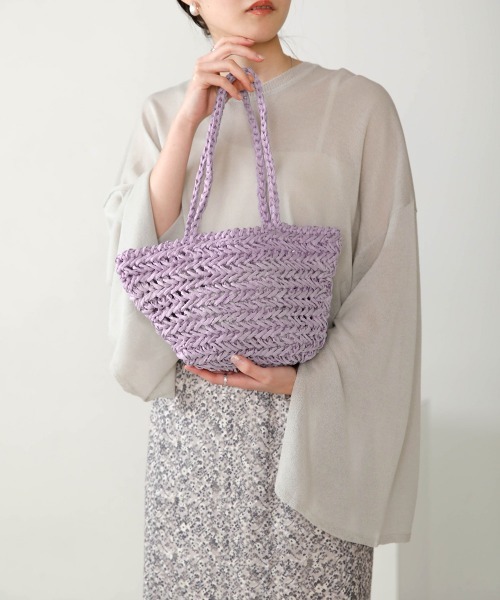 Bab（バブ）の「ペーパーヤーンミニトートバッグ（かごバッグ・レディース・ベージュ/パープル/ライトグリーン・ONESIZE）」の11枚目の写真