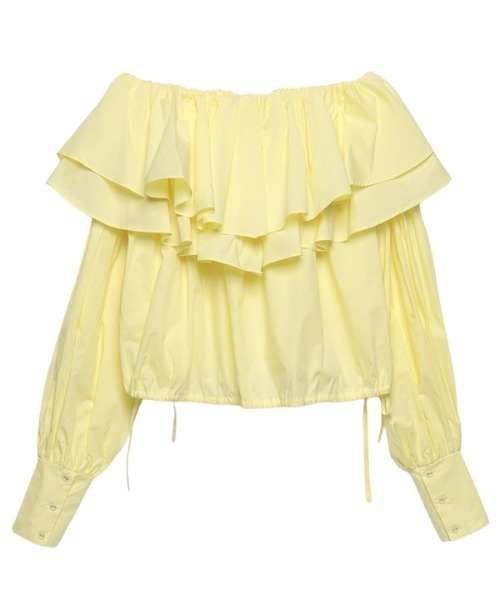 EIMY ISTOIRE(エイミーイストワール)の「ダブルフリルオフショルダーブラウス(シャツ/ブラウス・レディース・ホワイト/ブラック/サックスブルー/ライトイエロー/ピンク・FREE)」の4枚目の写真