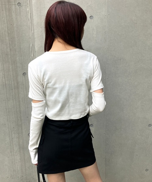 Snap club(スナップクラブ)の「【Snap club】アームウォーマー付きショートトップス(Tシャツ/カットソー・レディース・ブラック/ホワイト/グレー/ピンク/ブルー・FREE)」の12枚目の写真