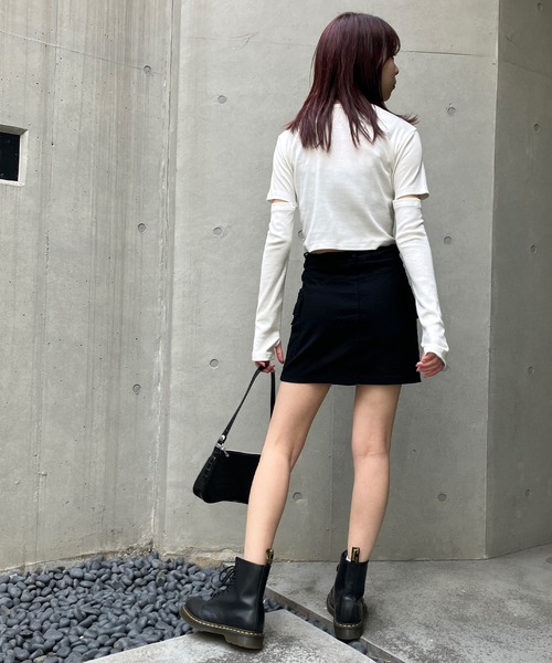 Snap club(スナップクラブ)の「【Snap club】アームウォーマー付きショートトップス(Tシャツ/カットソー・レディース・ブラック/ホワイト/グレー/ピンク/ブルー・FREE)」の19枚目の写真