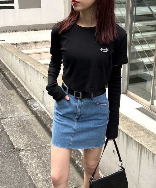 Snap club(スナップクラブ)の「【Snap club】アームウォーマー付きショートトップス(Tシャツ/カットソー・レディース・ブラック/ホワイト/グレー/ピンク/ブルー・FREE)」の7枚目の写真