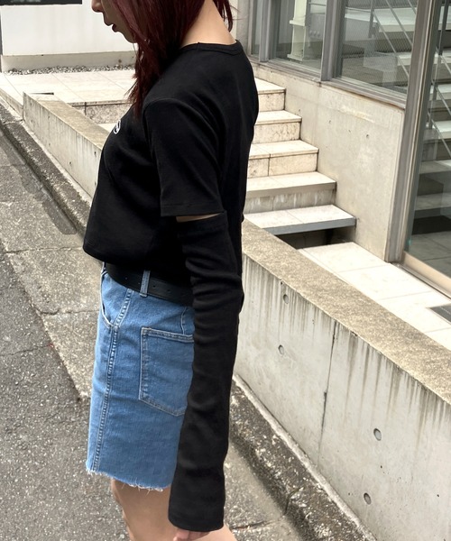 Snap club】アームウォーマー付きショートトップス（Tシャツ
