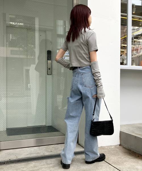 Snap club(スナップクラブ)の「【Snap club】アームウォーマー付きショートトップス(Tシャツ/カットソー・レディース・ブラック/ホワイト/グレー/ピンク/ブルー・FREE)」の21枚目の写真