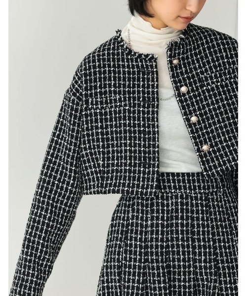 ツイードライクショート丈ノーカラージャケット