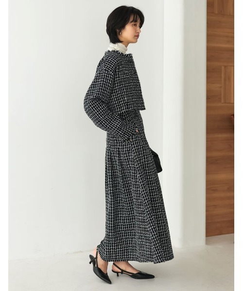 ツイードライクショート丈ノーカラージャケット