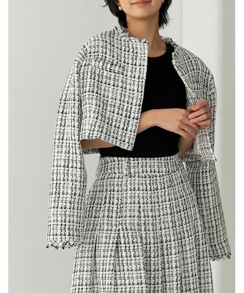 ツイードライクショート丈ノーカラージャケット