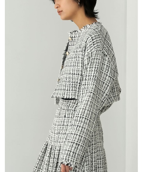 ツイードライクショート丈ノーカラージャケット