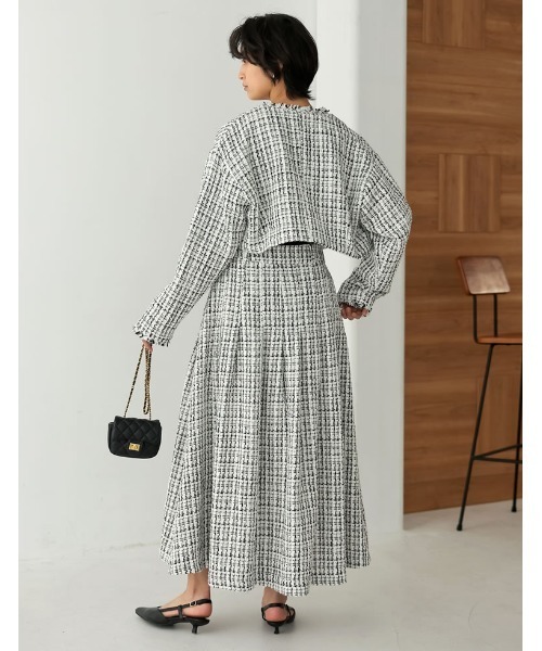 ツイードライクショート丈ノーカラージャケット