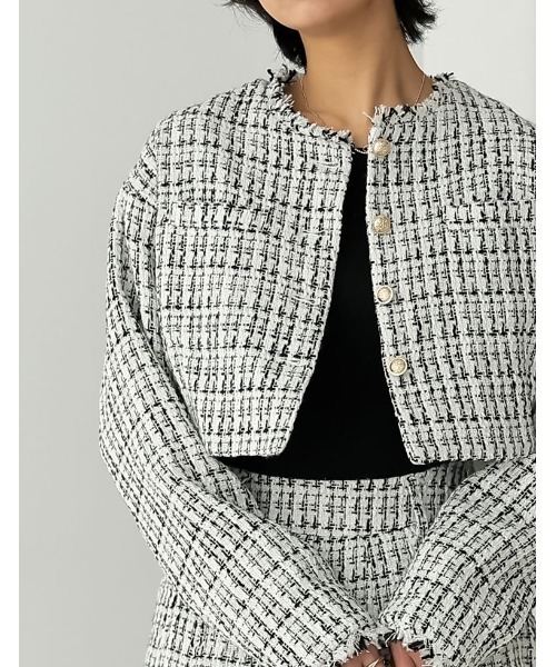 ツイードライクショート丈ノーカラージャケット