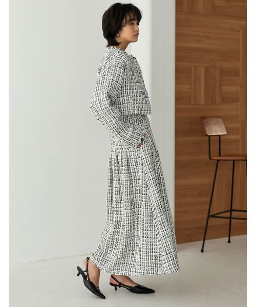 ツイードライクショート丈ノーカラージャケット