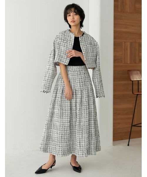 ツイードライクショート丈ノーカラージャケット