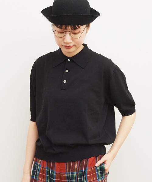 美品　フィグロンドン　ポロシャツ　ブラック fig London（フィグロンドン）の「○POLO knit（ポロシャツ