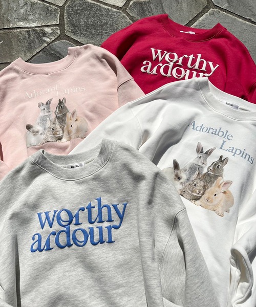 one after another NICE CLAUP（ワンアフターアナザーナイスクラップ）の「オーバーサイズが可愛い。うさぎアソートスウェット（スウェット・レディース・レッド/オフホワイト/ピンク/オートミール・FREE）」の15枚目の写真