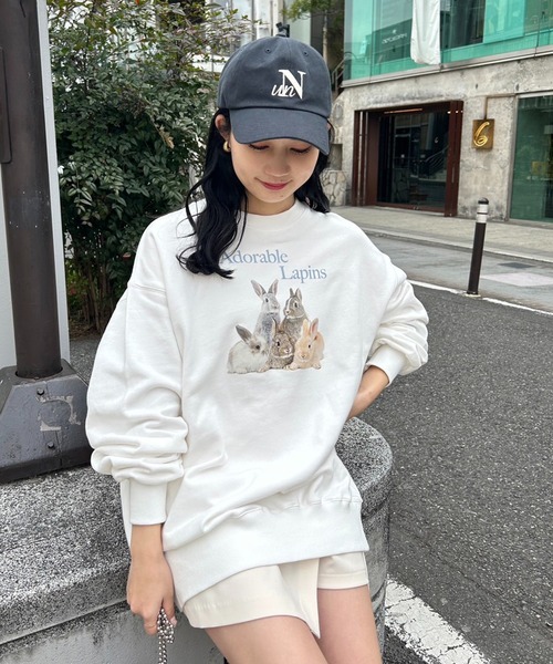 one after another NICE CLAUP（ワンアフターアナザーナイスクラップ）の「オーバーサイズが可愛い。うさぎアソートスウェット（スウェット・レディース・レッド/オフホワイト/ピンク/オートミール・FREE）」の10枚目の写真