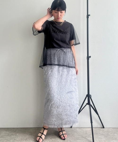 LHELBIE(レルビエ)の「チュールロゴTシャツ(Tシャツ/カットソー・レディース・チャコールグレー/オフホワイト/ベージュ・M)」の8枚目の写真