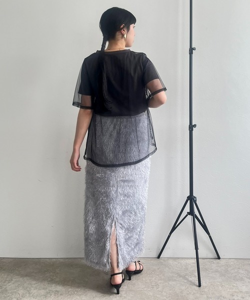 LHELBIE(レルビエ)の「チュールロゴTシャツ(Tシャツ/カットソー・レディース・チャコールグレー/オフホワイト/ベージュ・M)」の7枚目の写真