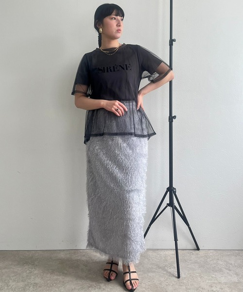 LHELBIE(レルビエ)の「チュールロゴTシャツ(Tシャツ/カットソー・レディース・チャコールグレー/オフホワイト/ベージュ・M)」の6枚目の写真