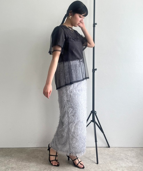 LHELBIE(レルビエ)の「チュールロゴTシャツ(Tシャツ/カットソー・レディース・チャコールグレー/オフホワイト/ベージュ・M)」の5枚目の写真