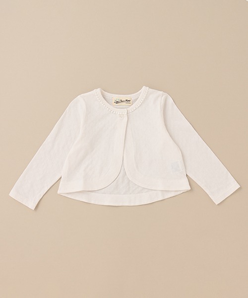 Love&Peace&Money（ラブアンドピースアンドマネー）の「天竺ジャガード長袖ボレロ（カーディガン/ボレロ・キッズ・ライトピンク/オフホワイト・110cm/90cm/130cm/80ｃｍ/100cm/120cm）」の2枚目の写真