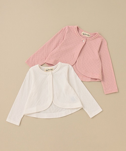 Love&Peace&Money（ラブアンドピースアンドマネー）の「天竺ジャガード長袖ボレロ（カーディガン/ボレロ・キッズ・ライトピンク/オフホワイト・110cm/90cm/130cm/80ｃｍ/100cm/120cm）」の6枚目の写真