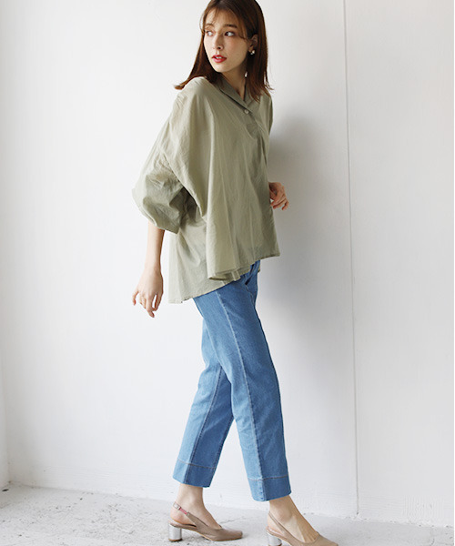 REAL CUBE（リアルキューブ）の「ハイウエストストレッチストレートデニム（デニムパンツ・レディース・ライトブルー/インディゴブルー・FREE）」の6枚目の写真