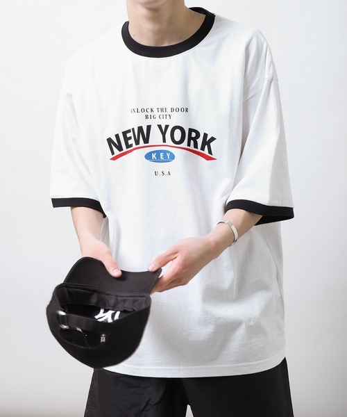ZIP FIVE(ジップファイブ)の「【ZIP FIVE】 アソート ロゴ ビッグシルエット リンガー 半袖 Tシャツ(Tシャツ/カットソー・メンズ・ベージュ系/ホワイト×レッド/ホワイト×グリーン/ホワイト×ブラック/ホワイト系/ホワイト系1/レモンイエロー/クリーム/ブラック×ホワイト/ホワイト×ネイビー/ホワイト系2・SMALL/MEDIUM/LARGE/X-LARGE)」の6枚目の写真