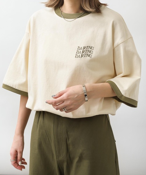 ZIP FIVE(ジップファイブ)の「【ZIP FIVE】 アソート ロゴ ビッグシルエット リンガー 半袖 Tシャツ(Tシャツ/カットソー・メンズ・ベージュ系/ホワイト×レッド/ホワイト×グリーン/ホワイト×ブラック/ホワイト系/ホワイト系1/レモンイエロー/クリーム/ブラック×ホワイト/ホワイト×ネイビー/ホワイト系2・SMALL/MEDIUM/LARGE/X-LARGE)」の10枚目の写真