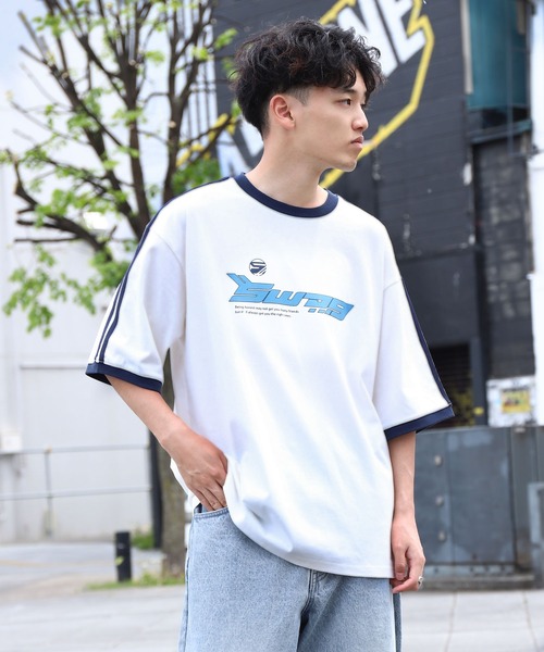 ZIP FIVE(ジップファイブ)の「【ZIP FIVE】 アソート ロゴ ビッグシルエット リンガー 半袖 Tシャツ(Tシャツ/カットソー・メンズ・ベージュ系/ホワイト×レッド/ホワイト×グリーン/ホワイト×ブラック/ホワイト系/ホワイト系1/レモンイエロー/クリーム/ブラック×ホワイト/ホワイト×ネイビー/ホワイト系2・SMALL/MEDIUM/LARGE/X-LARGE)」の5枚目の写真