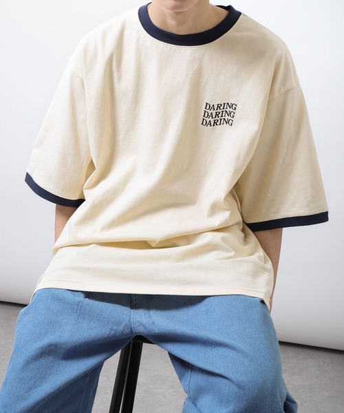 ZIP FIVE(ジップファイブ)の「【ZIP FIVE】 アソート ロゴ ビッグシルエット リンガー 半袖 Tシャツ(Tシャツ/カットソー・メンズ・ベージュ系/ホワイト×レッド/ホワイト×グリーン/ホワイト×ブラック/ホワイト系/ホワイト系1/レモンイエロー/クリーム/ブラック×ホワイト/ホワイト×ネイビー/ホワイト系2・SMALL/MEDIUM/LARGE/X-LARGE)」の9枚目の写真