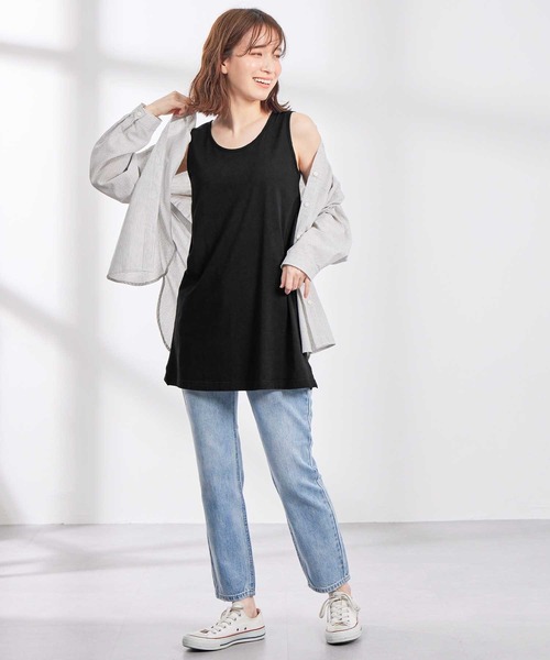 Viola e Viola(ヴィオラエヴィオラ)の「綿100%ロングタンクトップ(タンクトップ・レディース・ブラック/ピンク/ネイビー/モスグリーン/ロイヤルブルー/サンドグレー/オフホワイト/チャコールグレー/チャコール・LARGE/MEDIUM/X-LARGE/XXX-LARGE/XXXX-LARGE/XX-LARGE)」の11枚目の写真