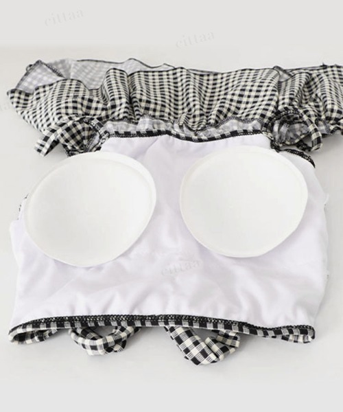 Dalfwin(ダールフィン)の「ギンガムチェックオフショルダーフリルビキニ×スカート3点セット水着(水着・レディース・ブラック・ONE SIZE)」の17枚目の写真