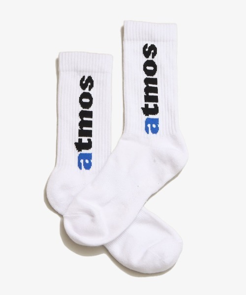 atmos pink(アトモスピンク)の「atmos JACQUARD LOGO SOCKS 2 / アトモス ジャガード ロゴ ソックス 2(ソックス/靴下・メンズ・ブラック/グレー/ホワイト×ブルー・26-28cm)」の2枚目の写真
