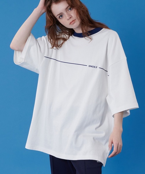 ONCILY(オンシェリー)の「LOGO RINGER T-SHIRT / ワンポイントロゴリンガーTシャツ(Tシャツ/カットソー・メンズ・オフホワイト/ネイビー・LARGE/MEDIUM)」の11枚目の写真